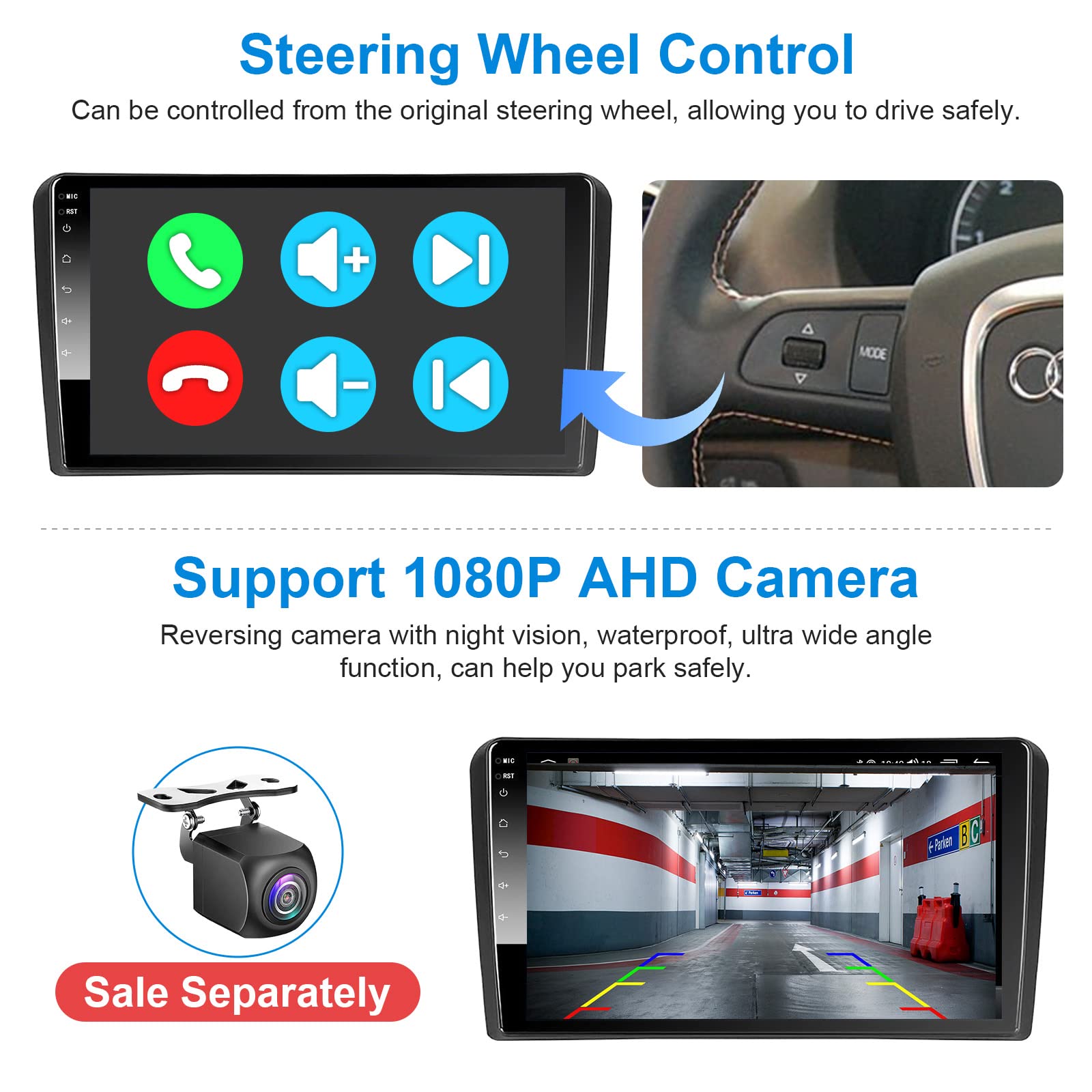 Android Autoradio mit Navi Bildschirm Carplay Android Auto für Audi A3 S3 RS3 2003-2012,9 Zoll 4GB+64GB Android 1 Din Radio Auto Radio Touch Display mit Bluetooth RDS FM GPS WiFi