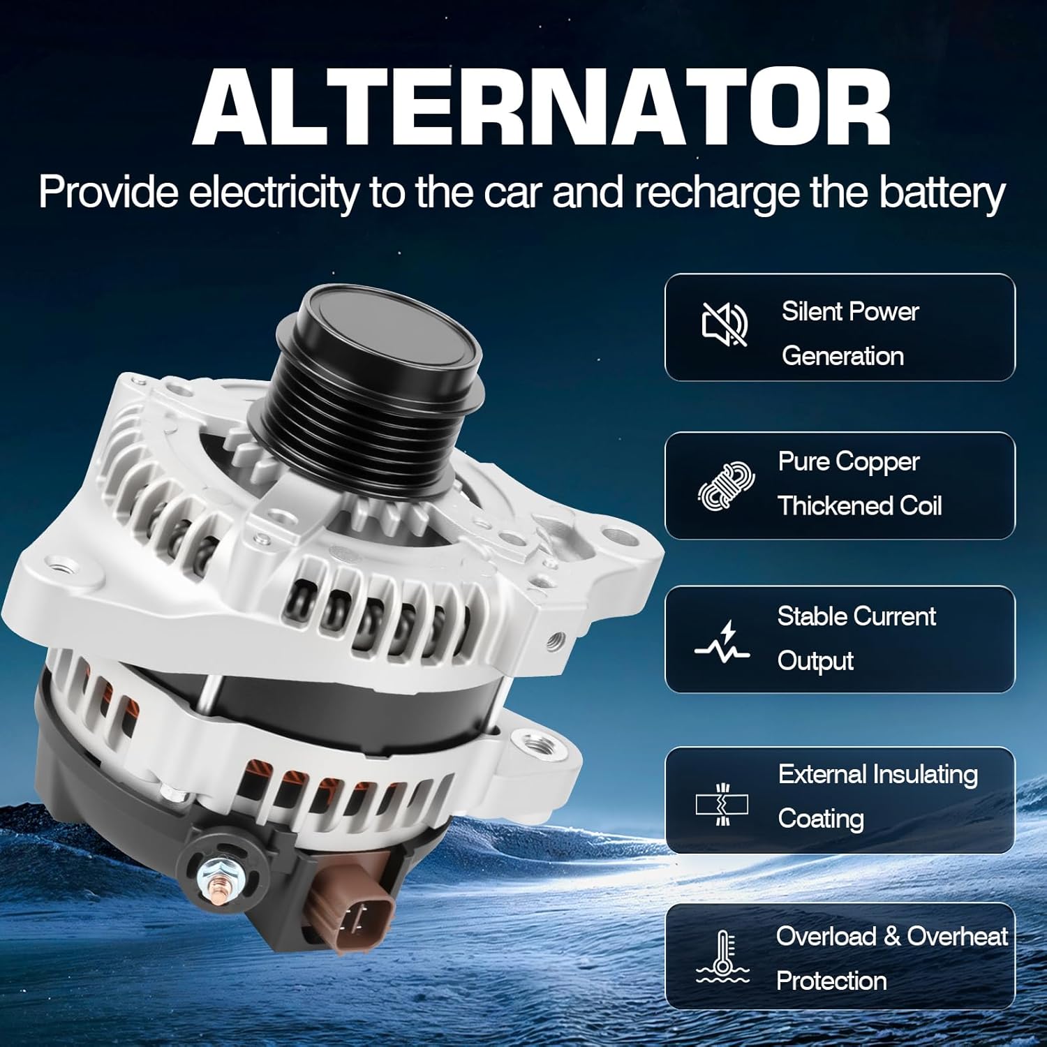 11385 100Amp Alternator for Scion xD 1.8L l4 2008-2014,for Toyota Corolla 1.8L l4 2009-2013 Automotive Alternators Replace#OE 11385N,270600T040, 270600T041, 2706037040, 2706037041, 0986CR6103