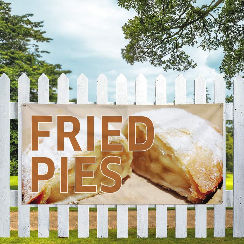 Vinyl Banner Multiple Sizes Fried Pies Outdoor Advertising Printing E Restaurant & Food Outdoor Weatherproof Industrial Yard Signs Brown 4 Grommets 16x40Inches