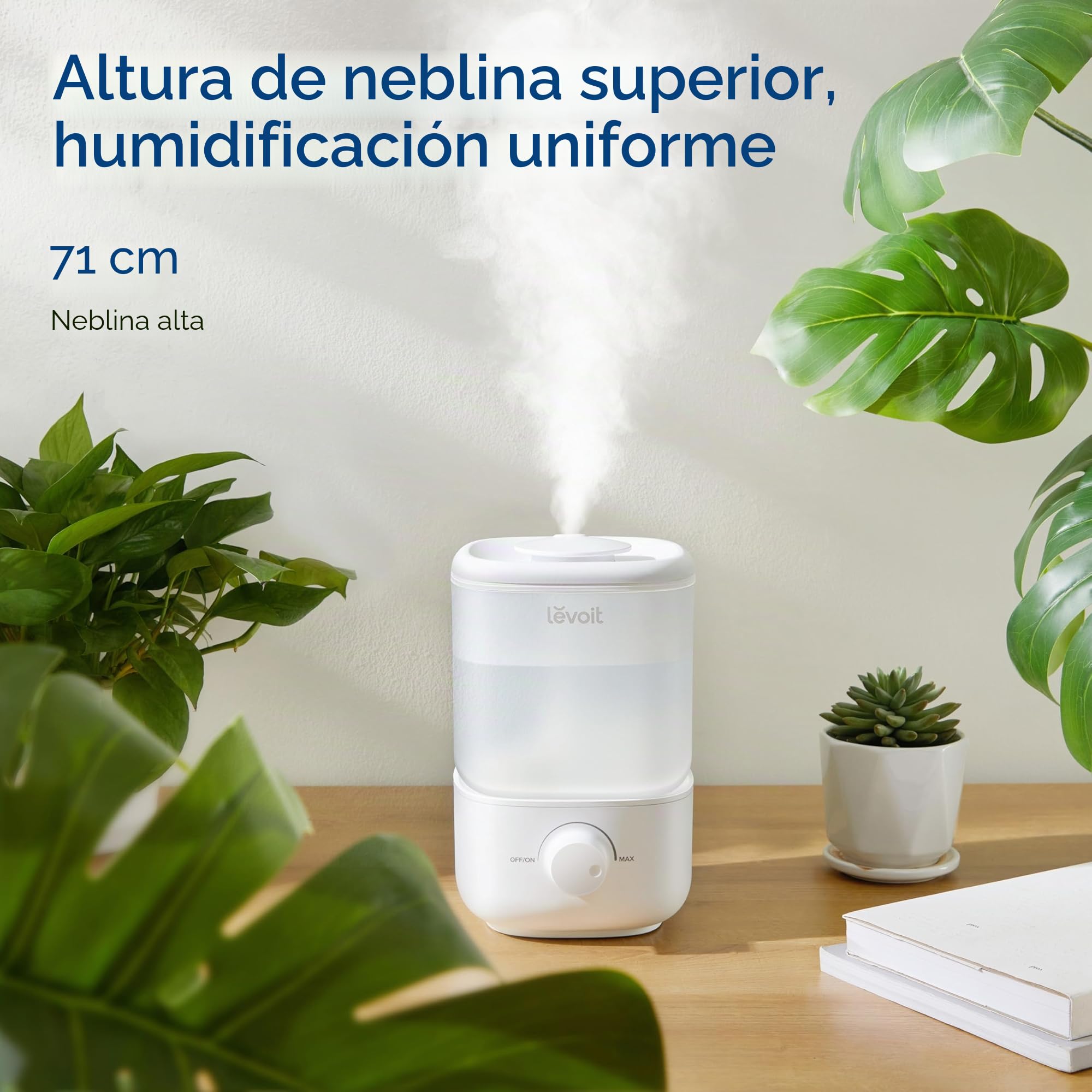 LEVOIT Humidificador para dormitorio, ultra silencioso de 26 dB, fácil de llenar y limpiar, humidificador de aire de niebla fría para el hogar, guardería y plantas con boquilla de rotación de 360°