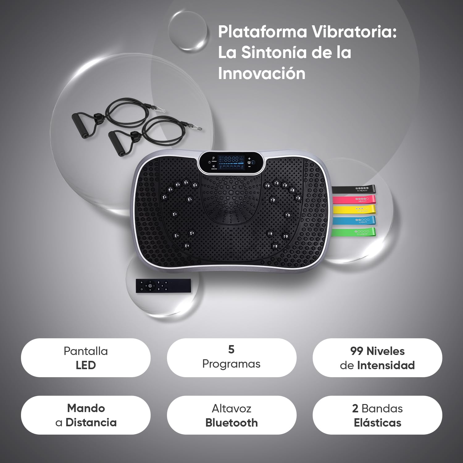 Plataforma Vibratoria THERUN Para Casa - 99 Niveles De Intensidad, 5 Programas, Con Bandas De Resistencia Y Mando A Distancia