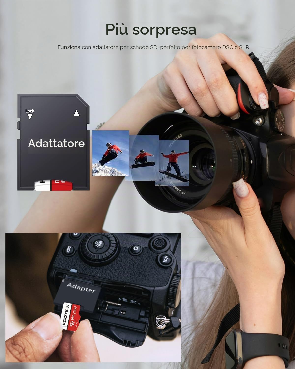 KOOTION 256GB Scheda di Memoria Micro SD U3 (A1 V30 4K) Scheda MicroSDXC 256 Giga UHS-I Memory Card TF, Mini Micro SD Alta Velocità Fino a 100MB/s per Telefono,Videocamera,Gopro