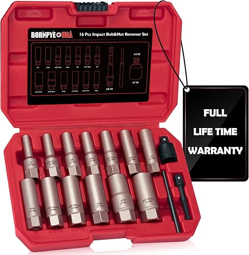Kit de extractor de pernos profundos de 16 piezas, con adaptador de 38 pulgadas, juego de enchufes extractores de tuercas rotas Ez Out, herramienta
