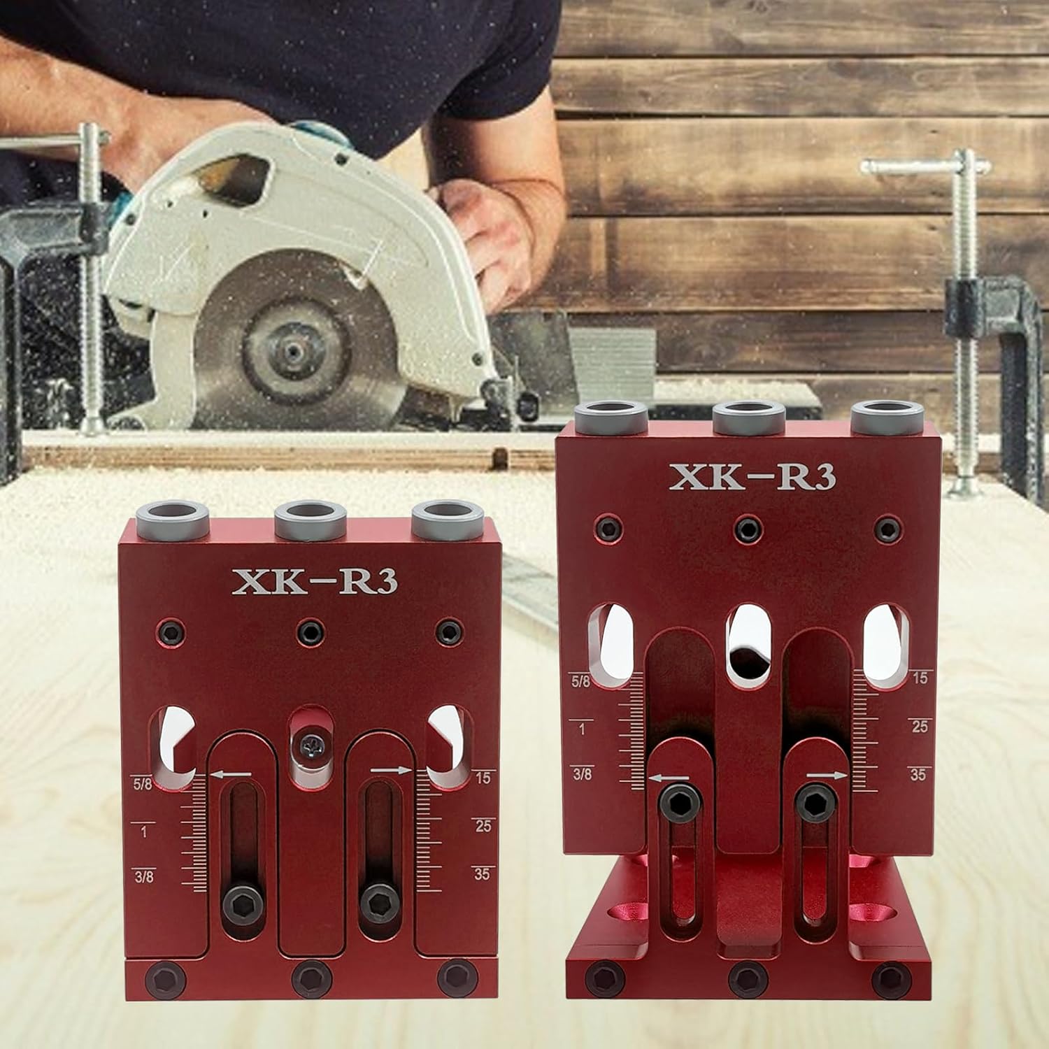 Pocket Hole Jig Kit Adjustable Jig with Three Drilling Guides for 15° Angle Hole Drilling Efficient Pocket Hole System Tools Locator for Carpenters, Jointers, and Carpentry Professionals (Red)