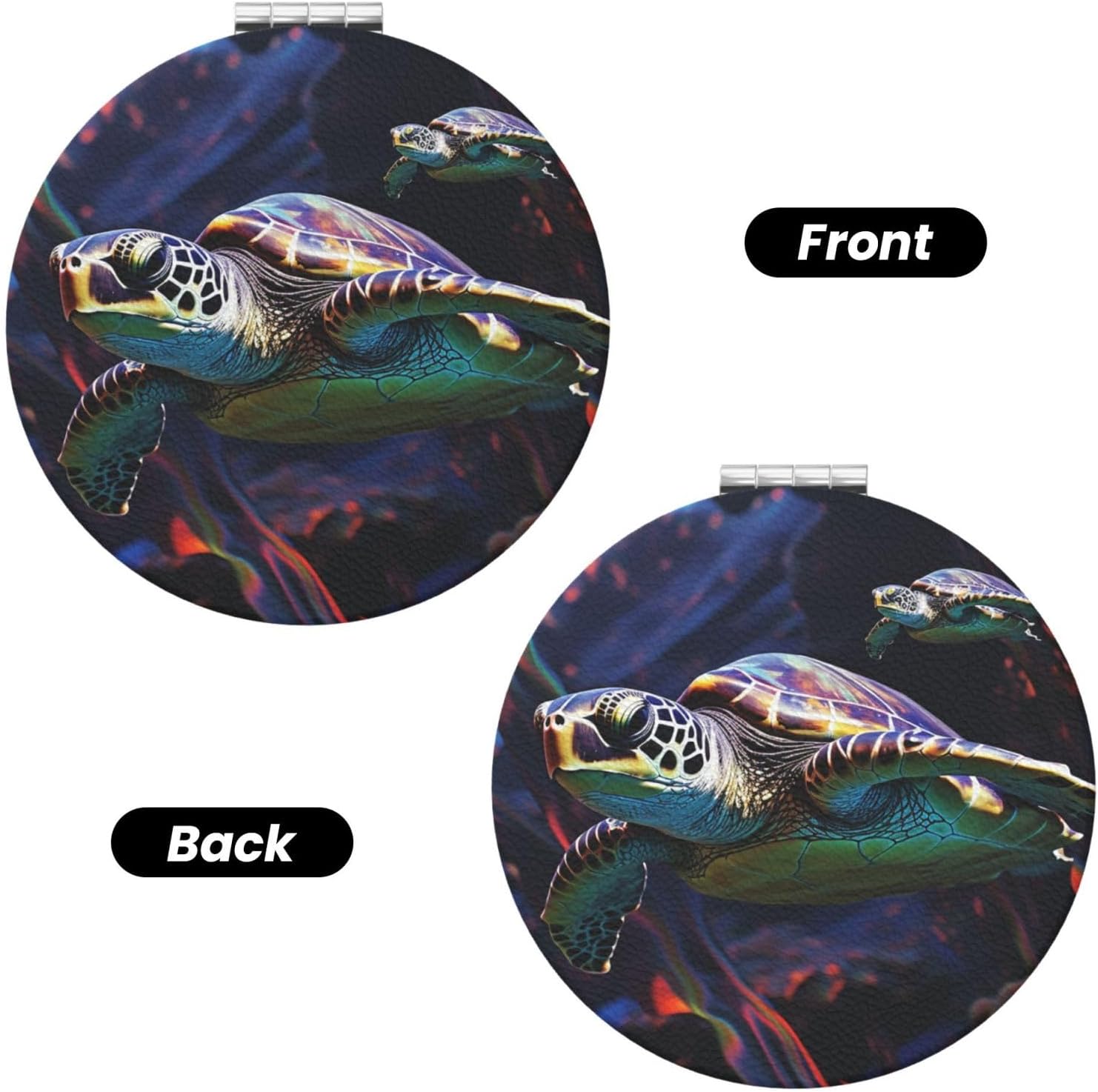 A Colorful Tropical sea Turtle Compact Mirror for Purse, 1x/2x Magnifying Double-Sided Cosmetic Mirror Portable Travel Mirror for Beauty, Foldable, Handheld Vanity Mirror for Women Gift image 2