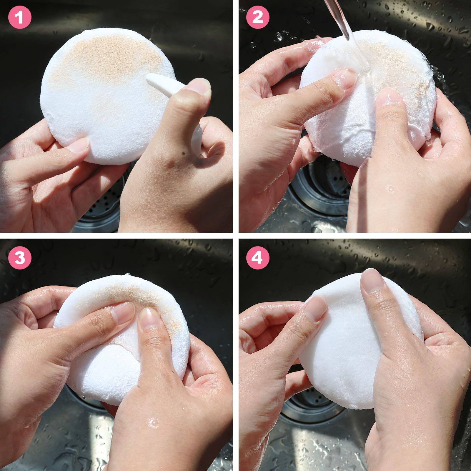 2Pz Spugnetta Cipria Rotonda,10cm Powder Puff Ultra Morbida,Spugnette Cipria Lavabile,Riutilizzabile,Grande Velluto Per Il Viso,Il Corpo Per Cipria,Bagnata e Asciutta,Cipria,Bianca