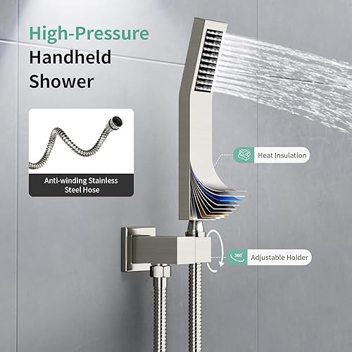 Miniatura 7 de SR SUSR SUN RISE Sistema de ducha con desviador de botón, cabezal de ducha de lluvia de lujo de 10 pulgadas montado en el techo con rociador de