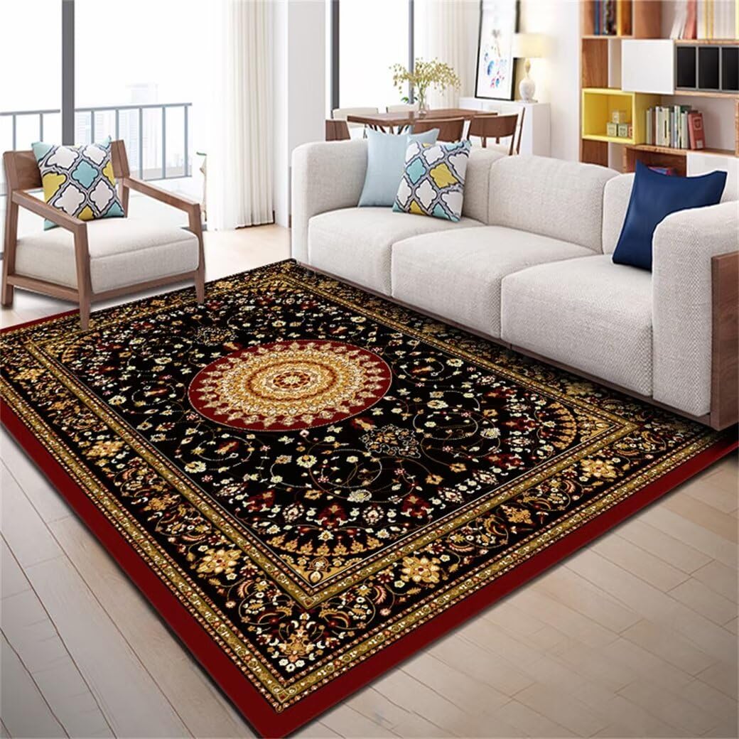 Tapis motif floral pastoral rouge 200x300cm doux et anti-salissure pour ado