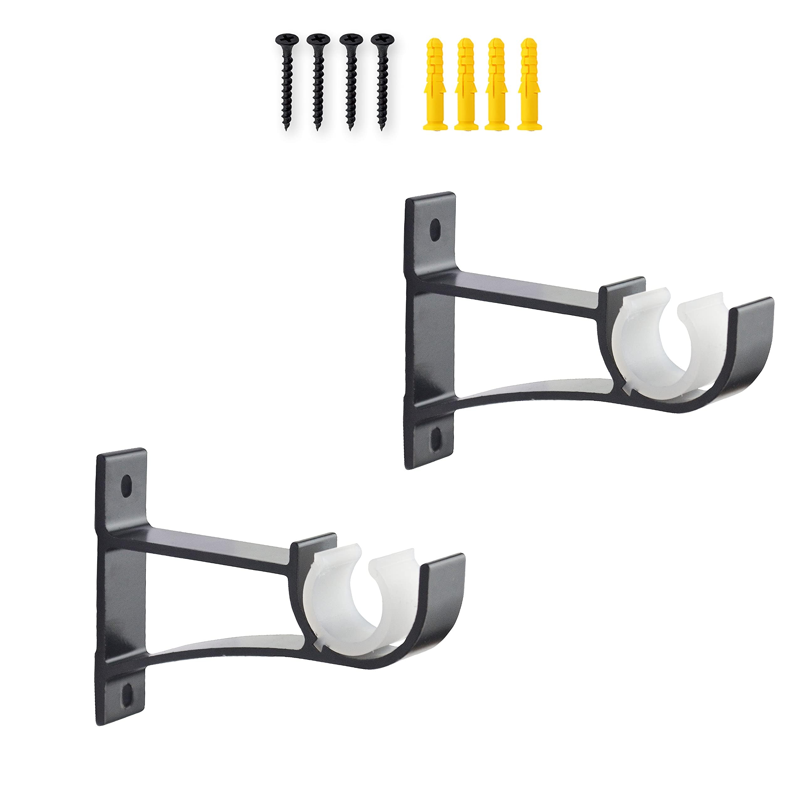 2 Pack Heavy Duty Curtain Bracket Single Holder for 0.8 to 1 Inch Drapery Rod Sturdy Hooks for Living Room Bedroom Bathroom Black — image 1