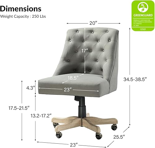Miniatura 9 de Silla moderna de oficina en casa sin brazos, cómoda silla de escritorio tapizada con base de madera vintage, silla giratoria de altura ajustable