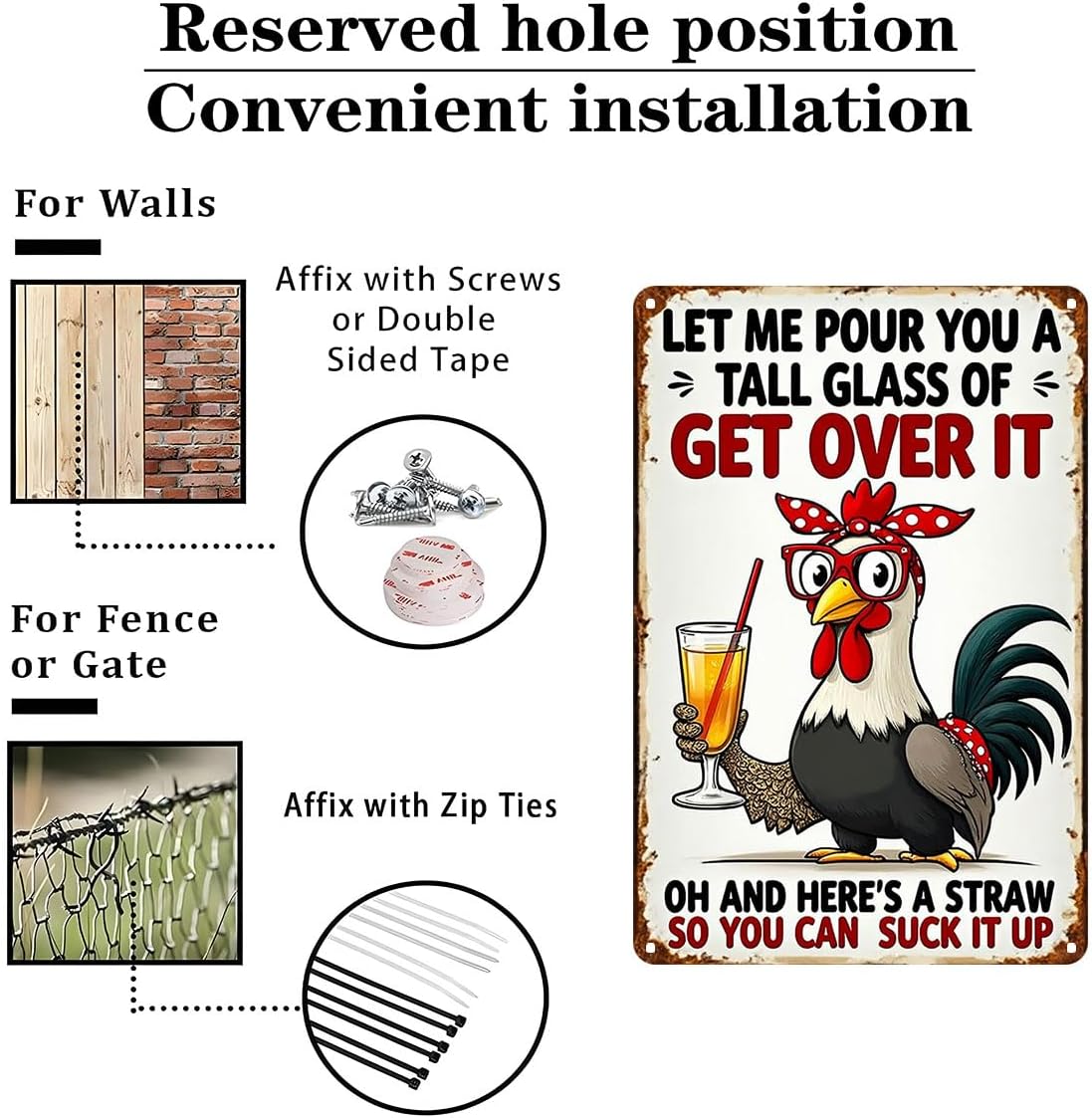 FunnySign Chicken Gifts Rooster Décor Let Me Pour You A Tall Glass Of Get Over It Rustic Tin Sign For Home Farm Chicken Coop Decor 8x12 Inch (9714) - Image 6