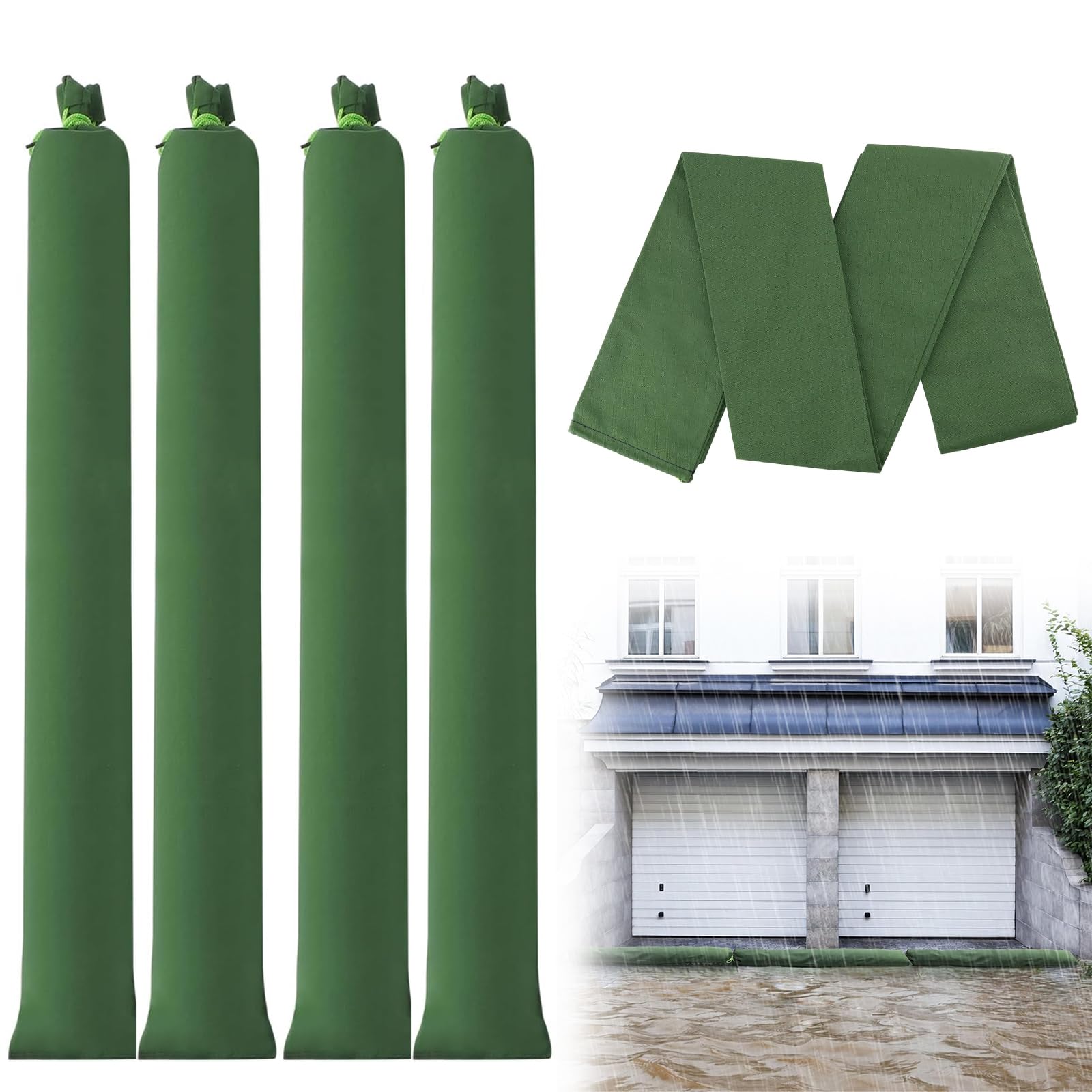 YSOOUA Sandsäcke Hochwasser Silosandsack 4 Stück Wiederverwendbare Sandsäcke mit Zugband 215 x19cm Sandsack Hochwasserschutz für Home Store Garage Garten