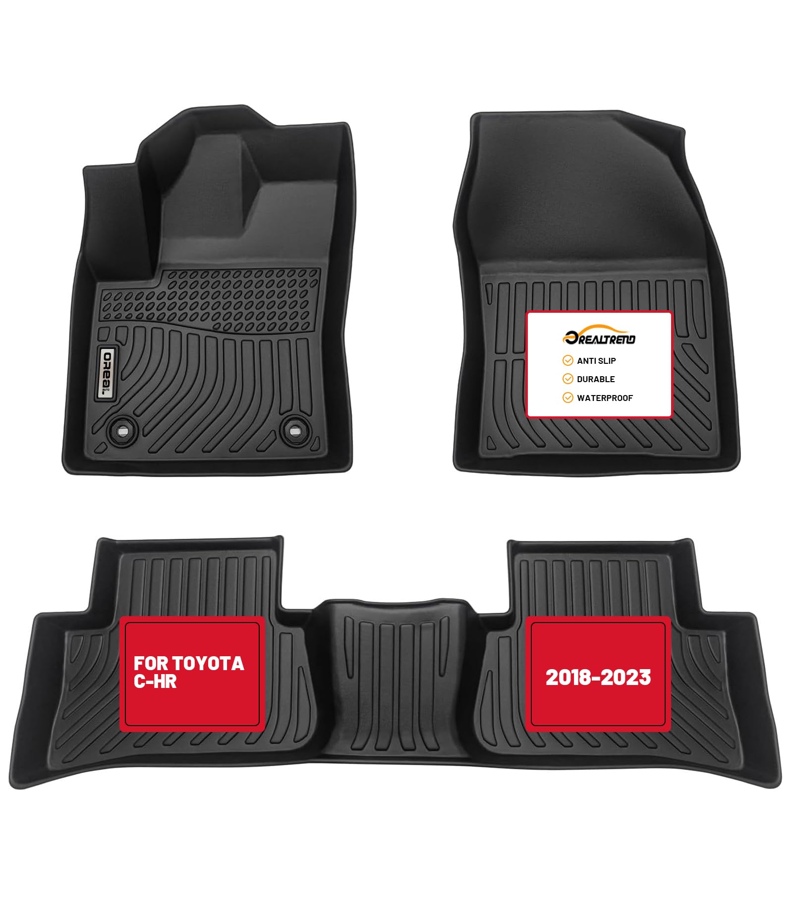 orealtrend Car Floor Mats Liners Replacement for Toyota C-HR CHR 2018-2023 Heavy Duty All Weather Guard Front Rear