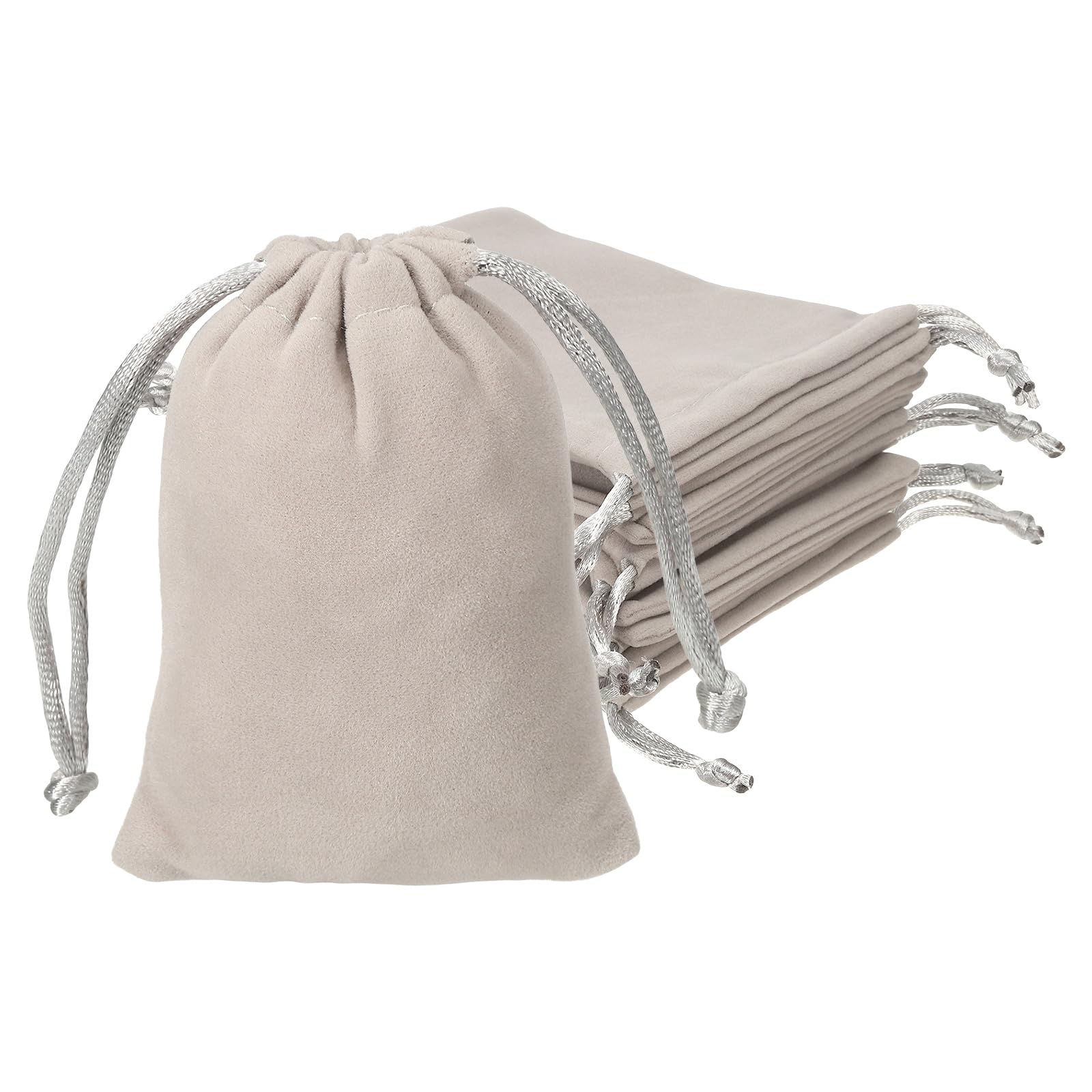 YELARXI Velvet Jewelry Bags with Drawstrings, Velvet Earring Gift Bags Wedding Favor Pouch 4 x 5 Inch Fit for Jewelry Candy Christmas Party Graduation Birthday Easter - (10 Pack, Silver)