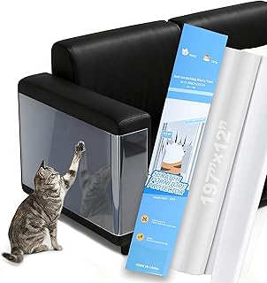 197"x12" Self-Adhesive Cat Scratch Protector Tape, Anti-Claw Couch Furniture Guard for Sofa Beds Doors Tables Walls, Clear Pet Scratch Deterrent
