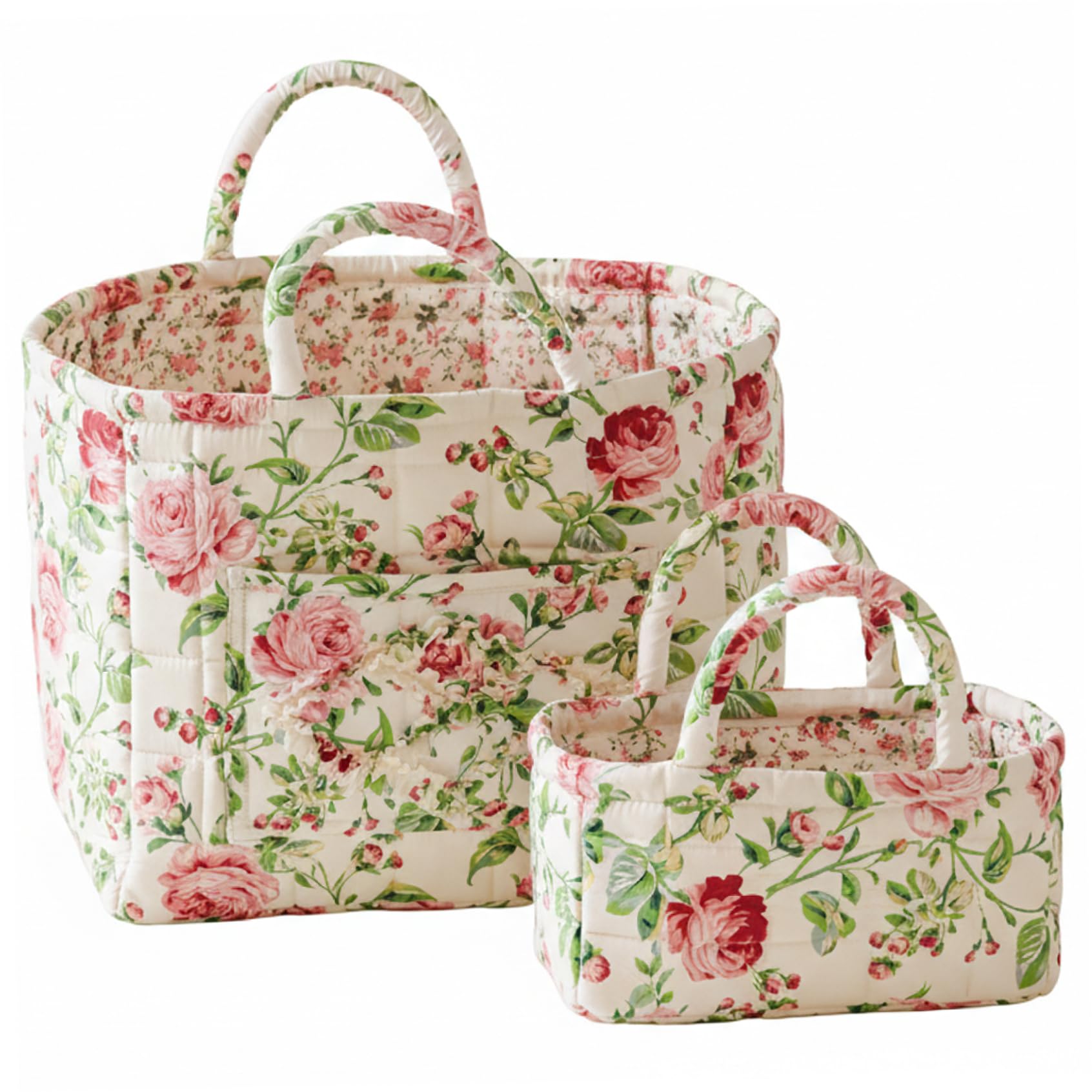Paniers pliables en coton et bacs de rangement en tissu fleuri de maison