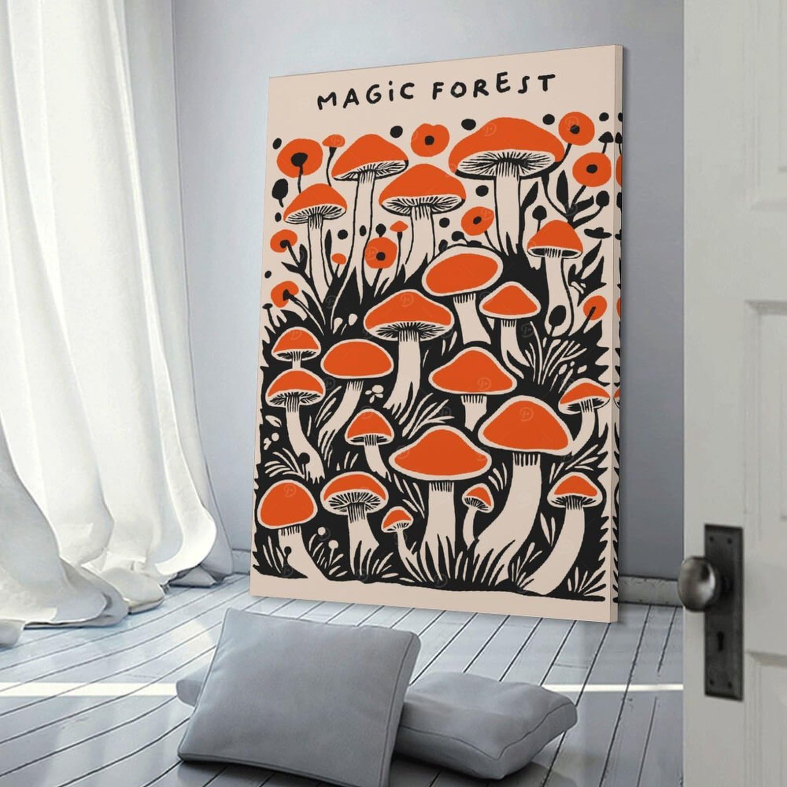 Junmoney Hanging Wall Art Magic Forest Mushrooms, 16x24inch(40x60cm), for Wall Displays, Bedrooms Or Room Updates, Wall Decor Suited to Curated Displays