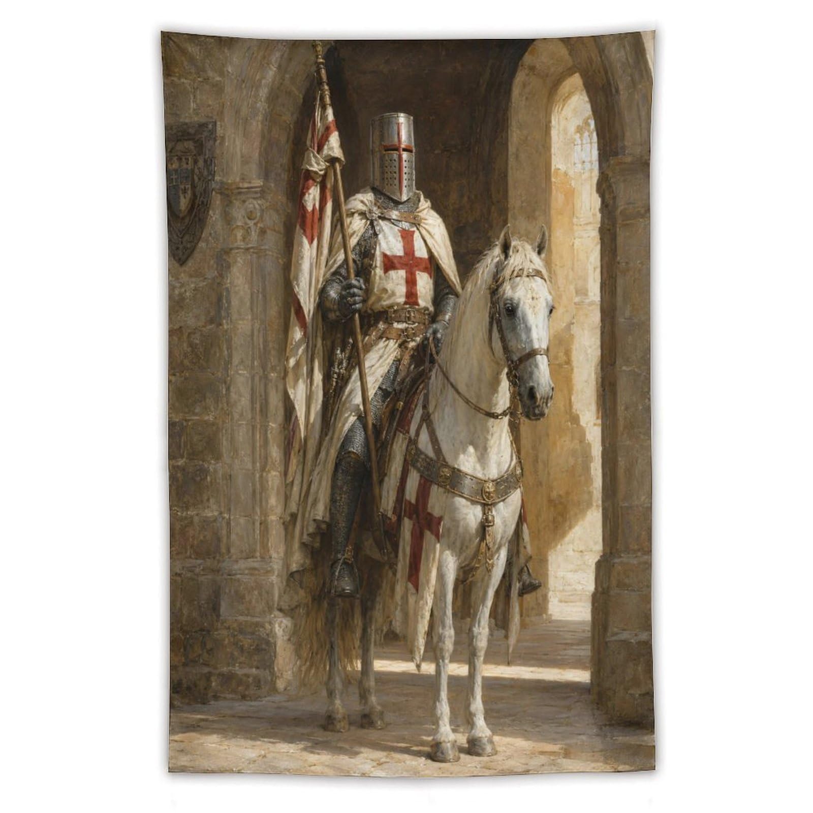 H3B8U2Y5 Crusader Knight Wall Tapestry, Renaissance Art Style, Dorm Room