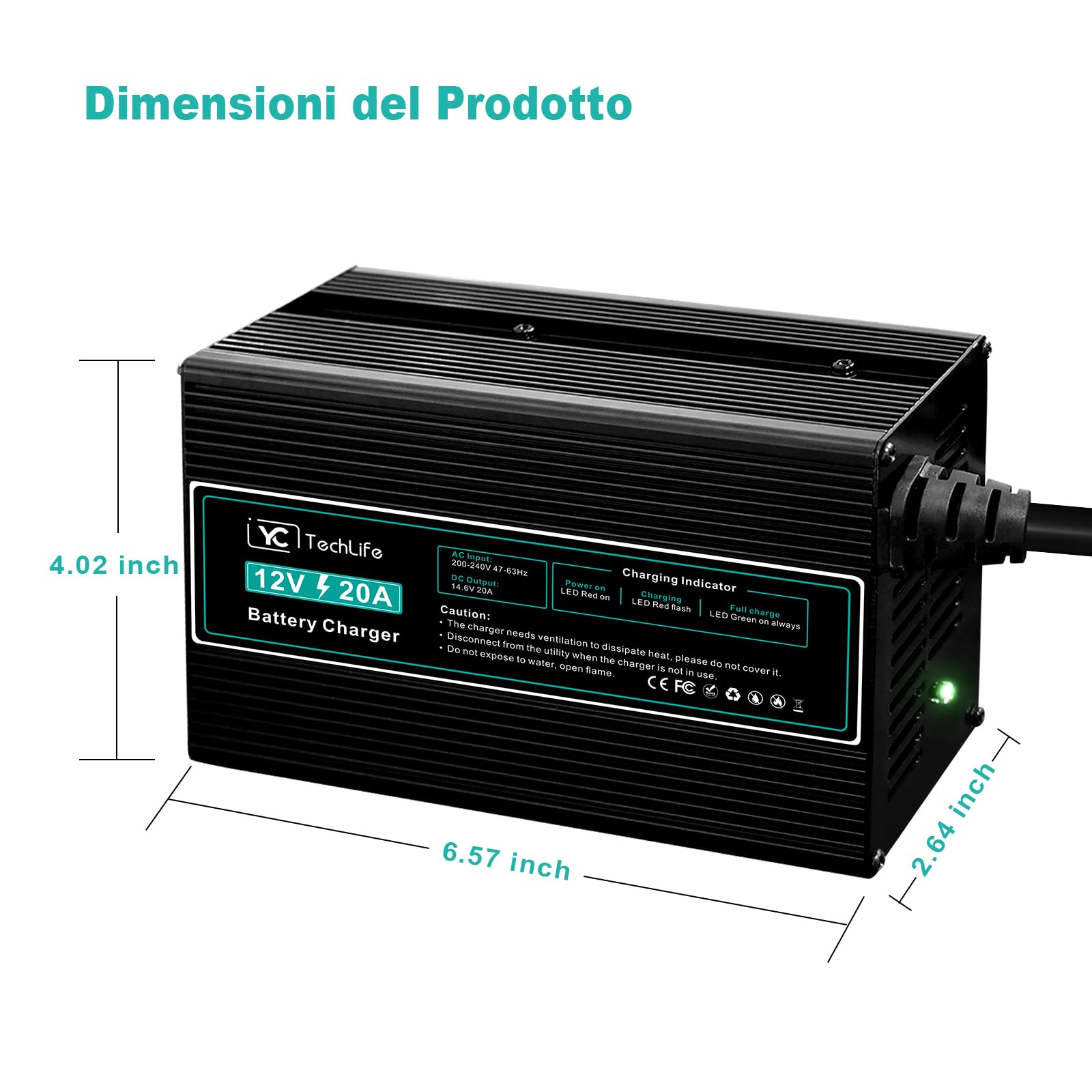 Carica Batterie Litio, 12V 20A Carica Batterie LiFePO4 Compatibile con Connessione Anderson Progettato per la Ricarica di Batterie LiFePO4 a Ciclo Profondo di Auto RV Marine