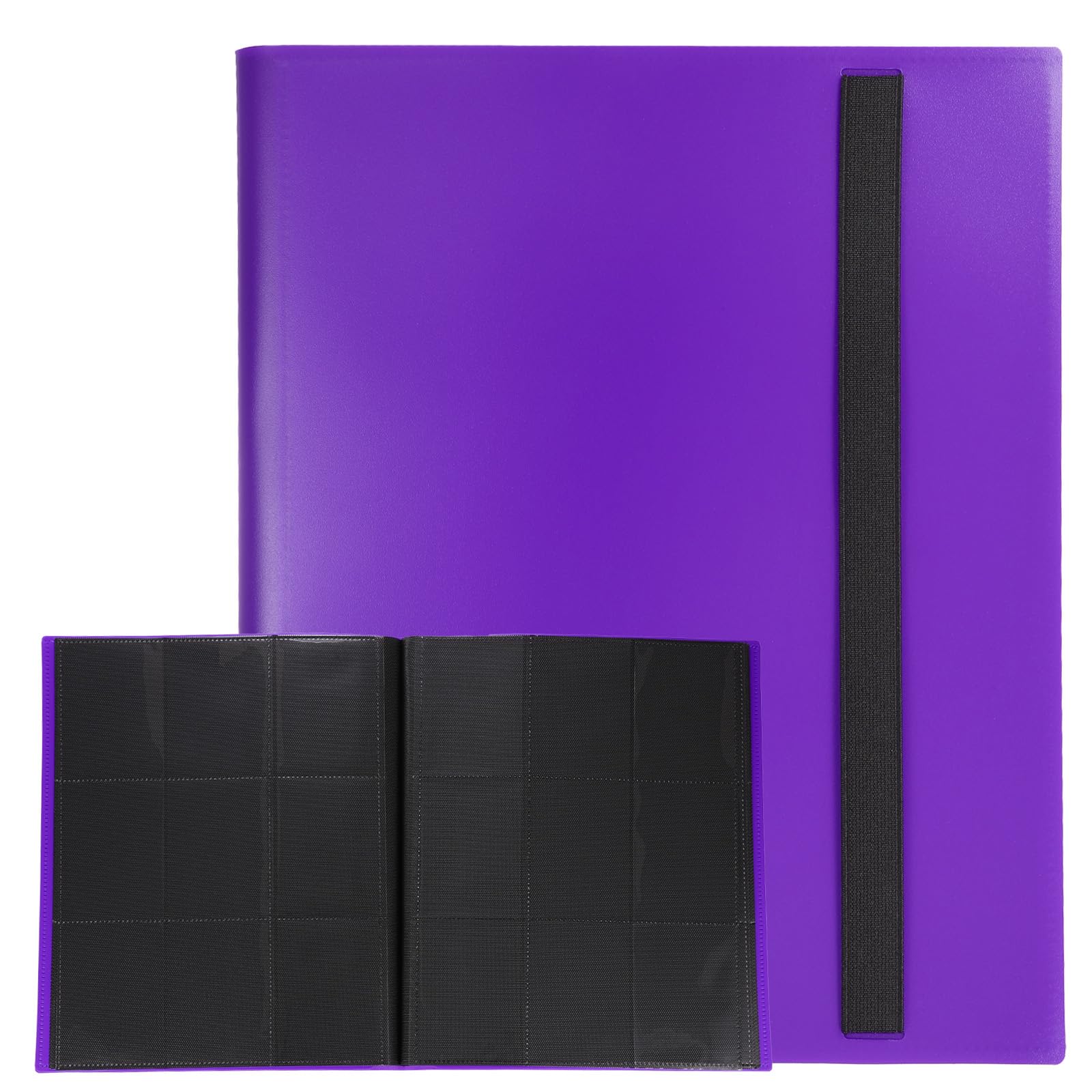 sourcing map 9 Pocket Trading Card Binder, PU Cover Card Collection Binder 360 Side Loading Card Binder Card Album Folder for TCG, Game Cards, Sports Cards(Purple)