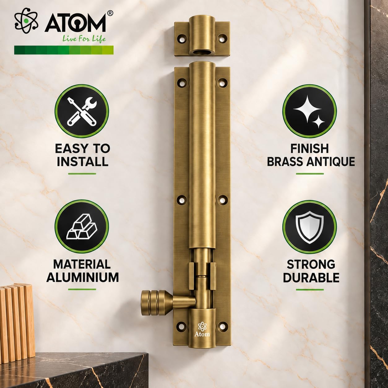 Atom 8 Inch Tower Bolts - Antique Finish (Pack of 4) -2