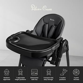 Silver Cross Gourmet High Chair for Babies and Toddlers - Portable Lightweight Baby High Chair for Newborns to 3 Years - Foldable Toddler Chair, Easy to Clean, with Deep Recline & 7 Height Positions