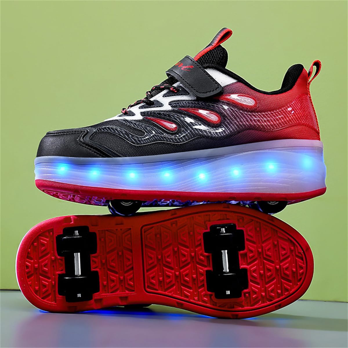 Patins à roulettes 2 en 1 Enfant Fille Garçon, Chaussures de Skateboard 4 Roues Amovible Brillantes