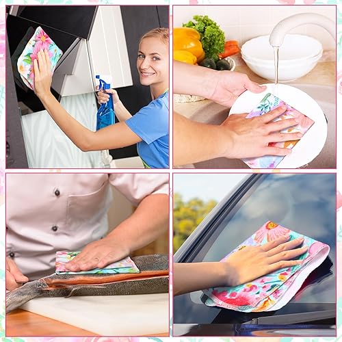 Miniatura 4 de Paquete de 36 paños de limpieza reutilizables de algodón lavables de flores brillantes para el hogar (color nitid)