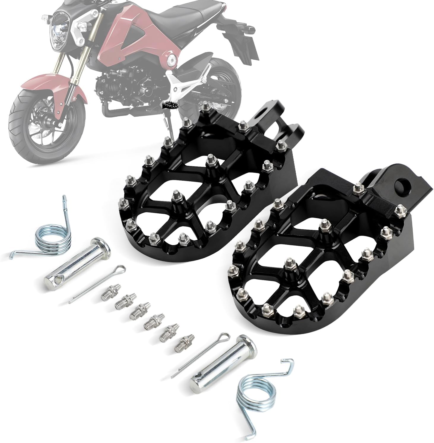 AnXin Motorcycle Foot Pegs Footpegs Footrest Foot Pedals Rests CNC for Grom MSX 125 MSX125 GROM125 2013-2023 MONKEY 125 2020-2022 Grom Clone Black