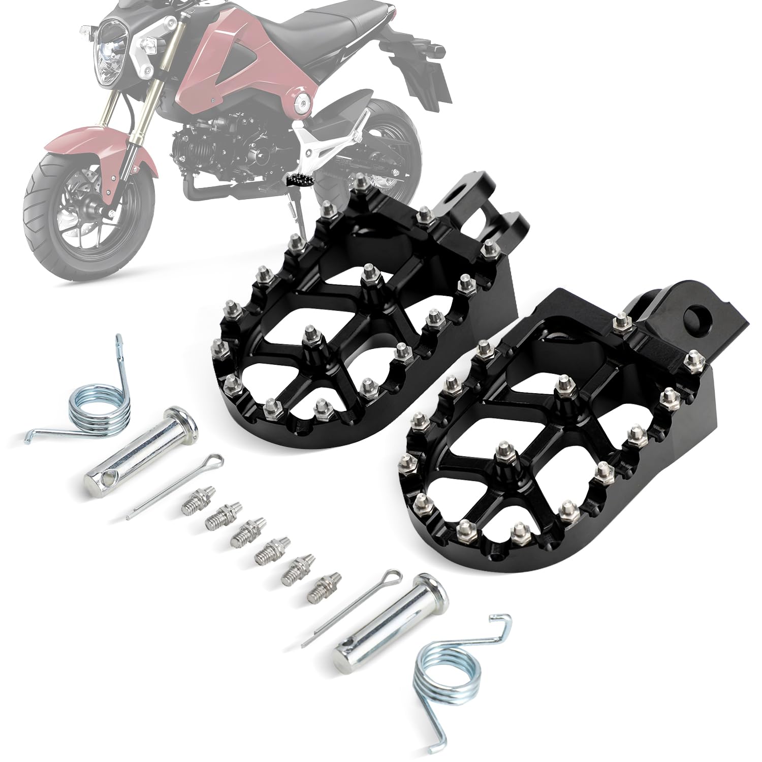 AnXin Motorcycle Foot Pegs Footpegs Footrest Foot Pedals Rests CNC for Grom MSX 125 MSX125 GROM125 2013-2023 MONKEY 125 2020-2022 Grom Clone Black