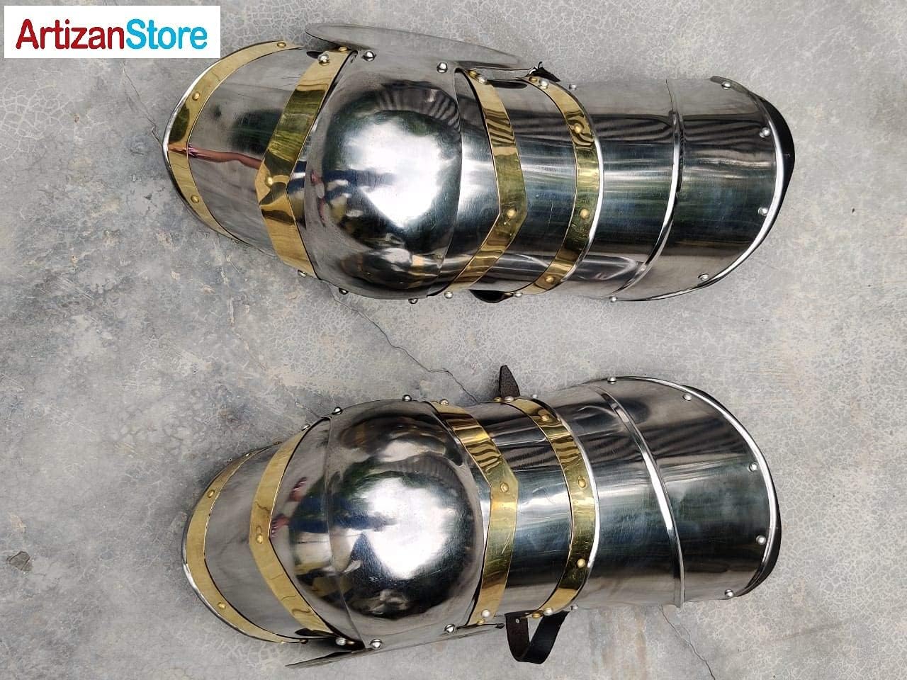 ARTIZANSTORE Brass Gothic Functional Knights Armor Greaves Leg Medieval Costume