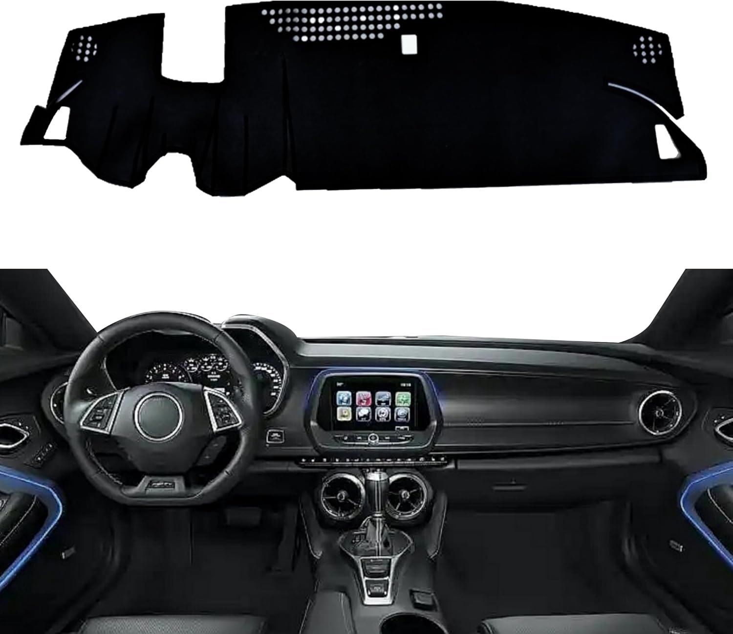 Car Dashboard Cover Mat Carpet Compatible for 2016 2017 2018 2019 2020 2021 2022 2023 2024 Chevrolet Camaro with HUD Dash Mat Sunshade Windshield Glare Black