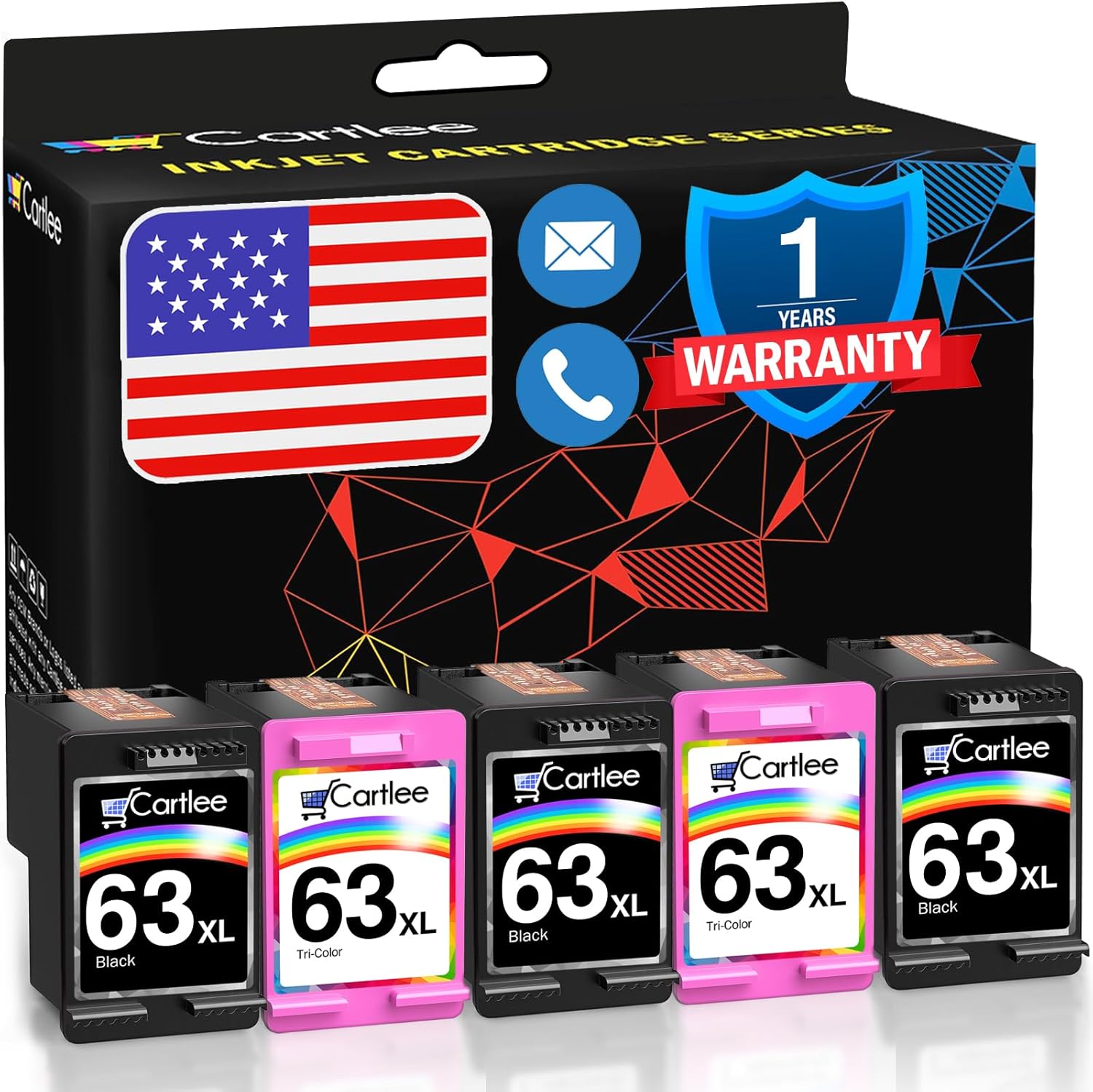 Cartlee Remanufactured Ink Cartridges Replacement for HP 63XL 63 XL for Envy 4512 4520 DeskJet 3632 2130 1110 1112 2132 3630 3634 3636 3637 OfficeJet 3830 3833 4650 4652 5255 5258 Printer Black, Color