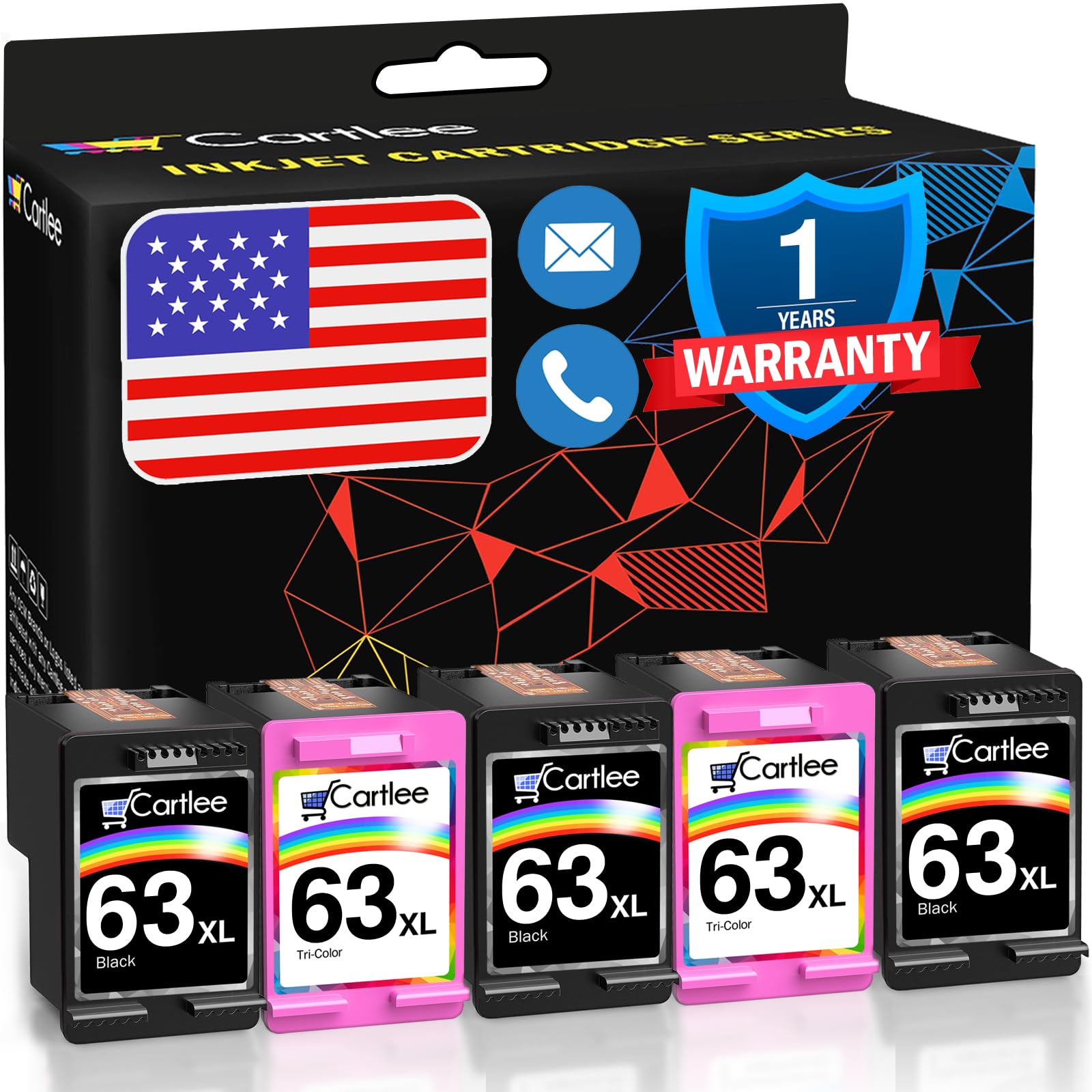 Cartlee Remanufactured Ink Cartridges Replacement for HP 63XL 63 XL for Envy 4512 4520 DeskJet 3632 2130 1110 1112 2132 3630 3634 3636 3637 OfficeJet 3830 3833 4650 4652 5255 5258 Printer Black, Color