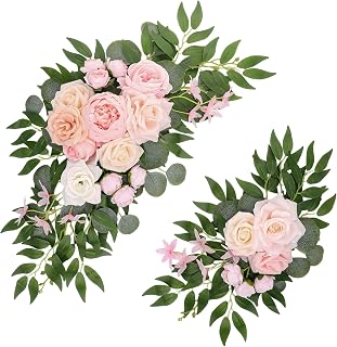 2 Pcs Wedding Arch Decorations, Soft Pink Rose Garland Pastel Set