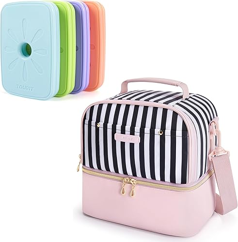 TOURIT Bolsa de almuerzo y 4 bolsas de hielo para mujer, combinación perfecta