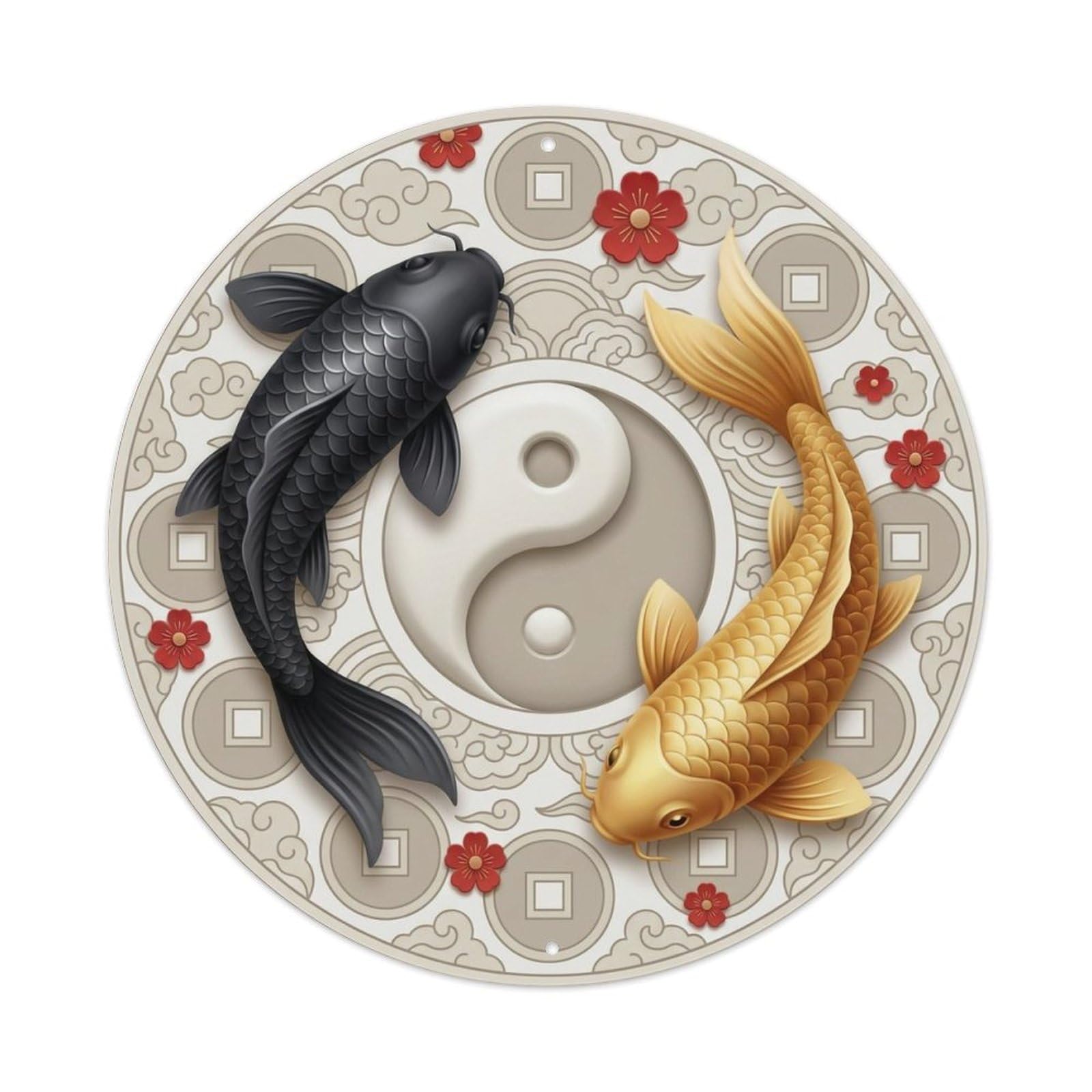 Tai Chi Koi Fish Fortune Wealth Treasure Golden Blessing Metal Tin Sign