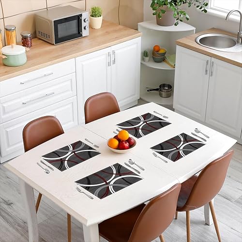 Miniatura 3 de Juego de 4 manteles individuales con estampado de círculos modernos de 12 x 18 pulgadas, color rojo, negro, blanco, gris, patrón geométrico, para