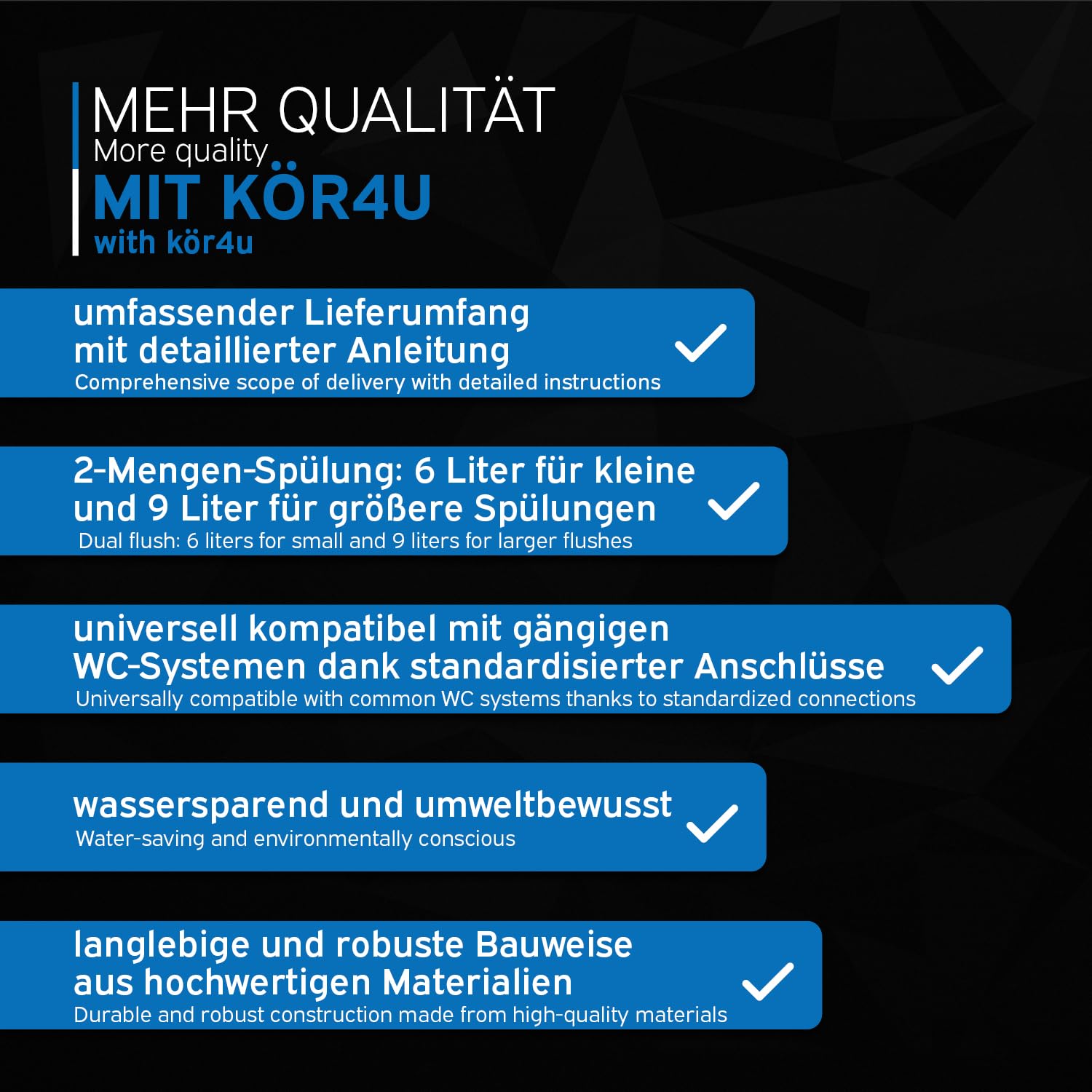 kör4u WC Spülkasten weiß, 2-Mengen-Spülung 6/9l, wassersparend, Komplettset