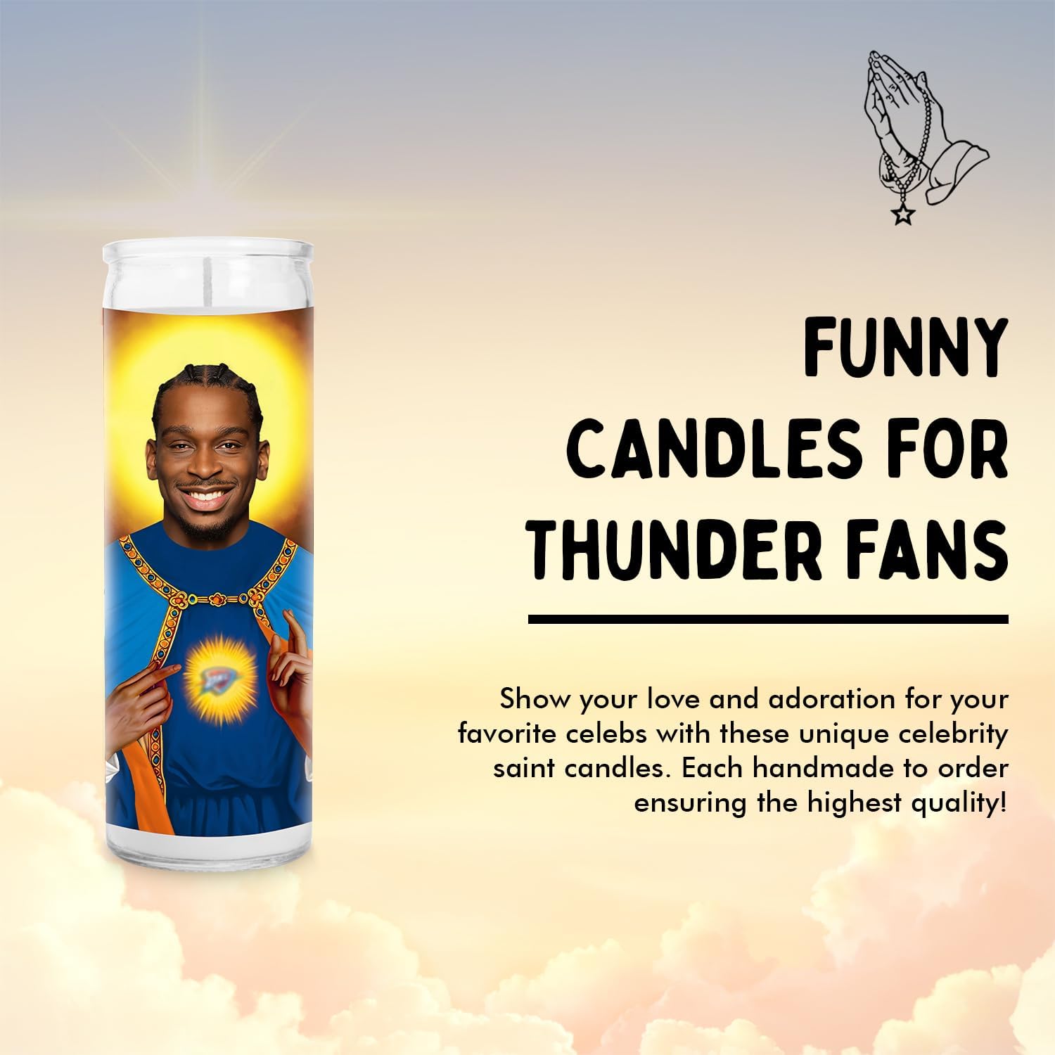 SGA Celebrity Glass Jar Candle – Unscented Handmade Soy Wax Votive Candle – Unique Gift for Thunder Fans – Home Decor Collectible for Living Room & Office – 8 Inch
