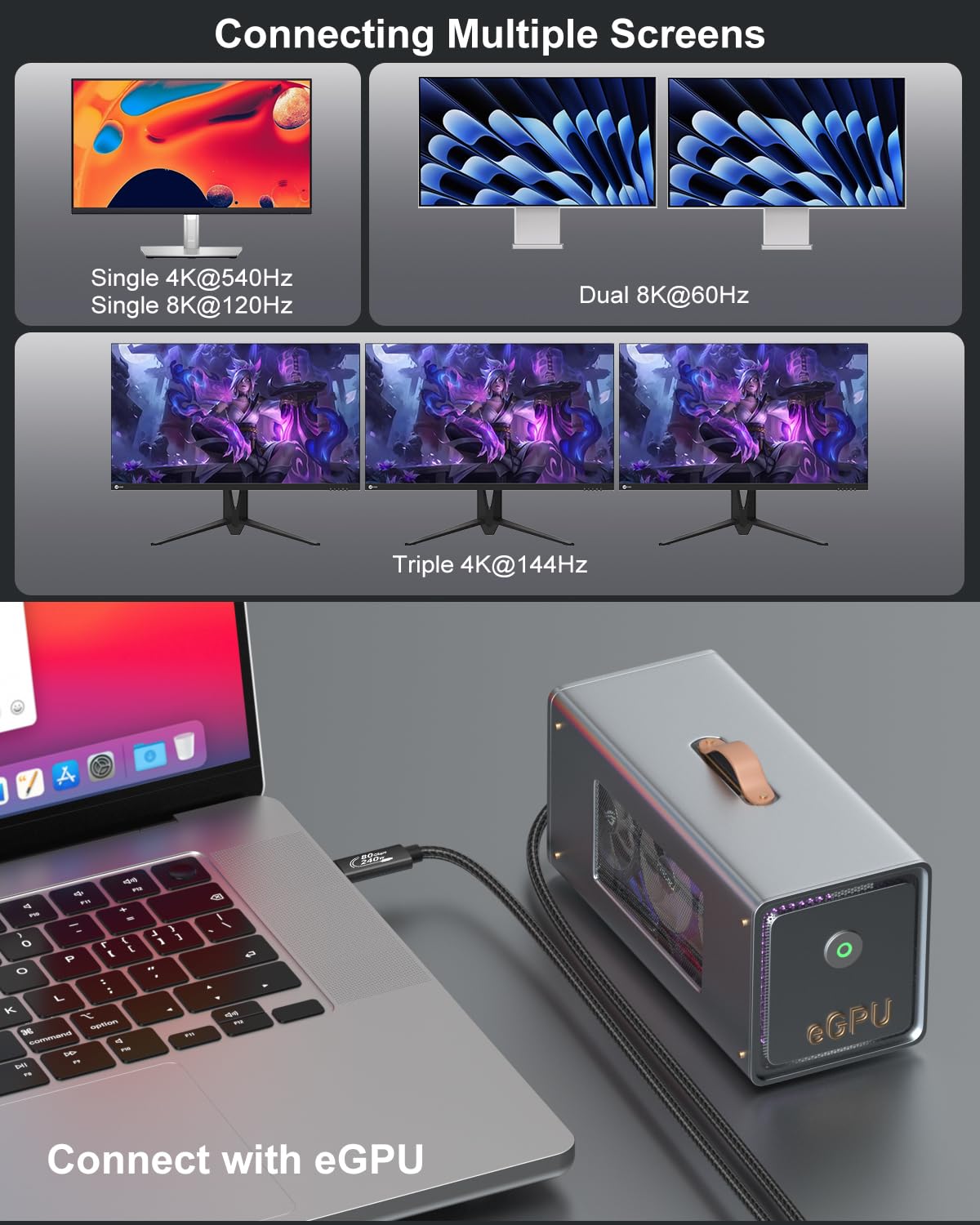 Cavo Thunderbolt 5, 1 m USB C a USB-C 80 Gbps trasferimento dati 240 W PD3.1 ricarica rapida 120 Gbps larghezza di banda display 8K per TB4/3 USB4 dock MacBook M4 iPhone 17 Pro Max iPad eGPU