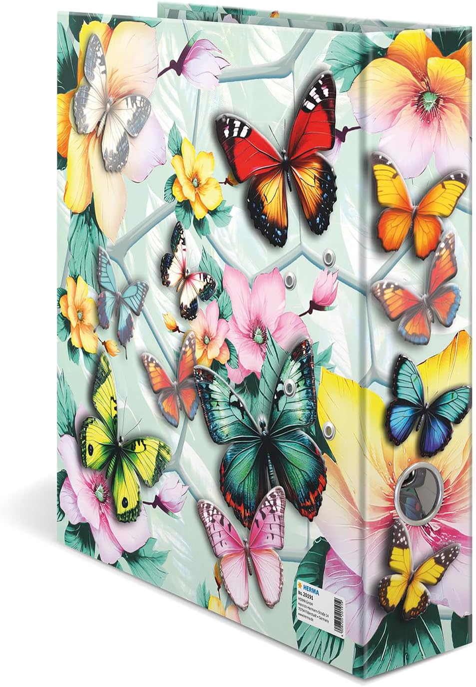 Herma Folder A4 Butterfly, 7 cm Wide, Children's Ring Binder with Flower Motif, Colourful Lever Arch File with Shiny Finish, Inner Print for Boys and Girls