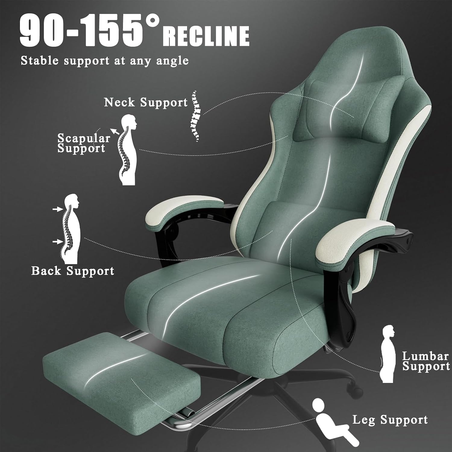 Ergonomic Gaming Chair with Pocketed Spring Cushion, Breathable Fabric Computer Chair with Footrest, Adjustable Lumbar Support Video Game Chair for Adults (Fabric, Blue)