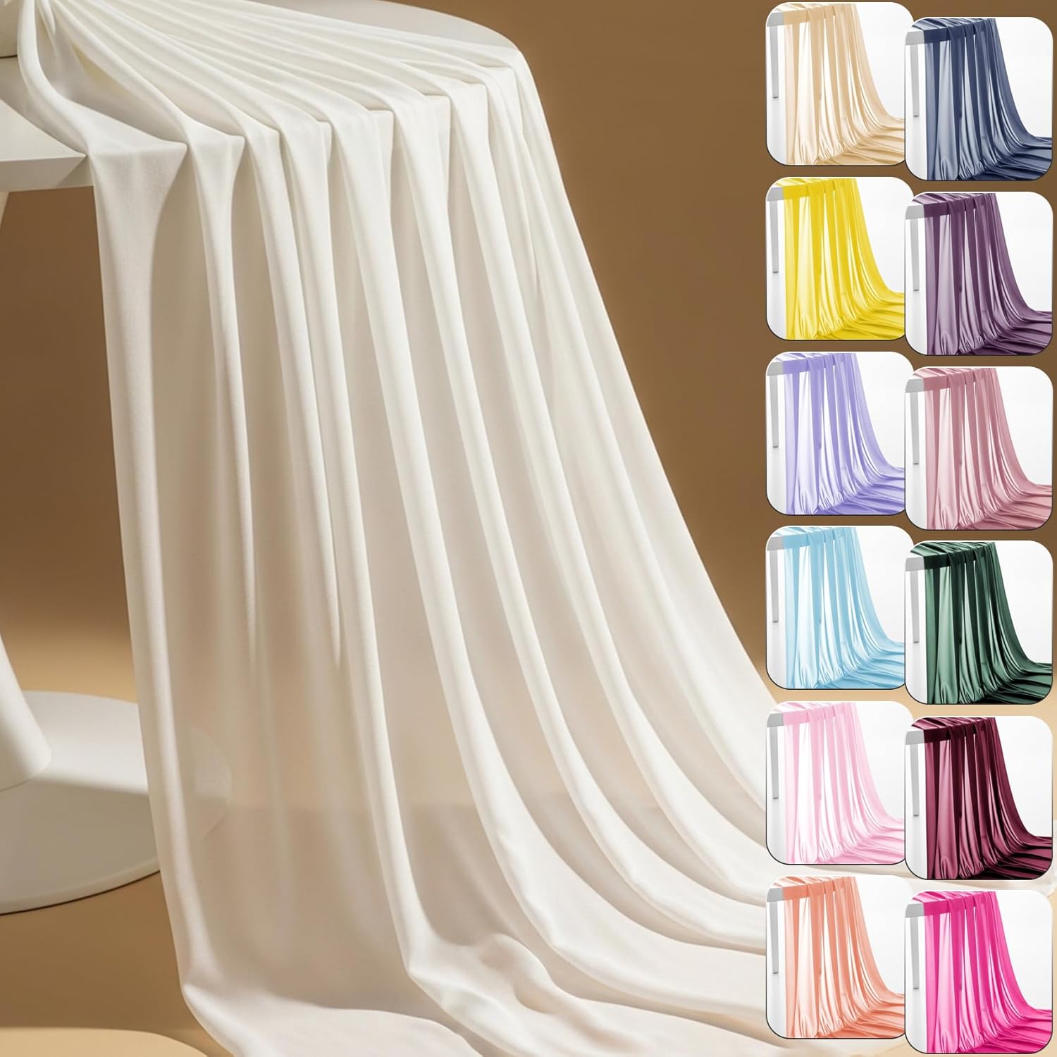 60" Chiffon Fabric by The Yard Pre-Cut Sheer Fabric for Wedding Arch Draping Fabric Canopy Bed Curtains Panels Party Backdrop Decoration Ceiling Decor (Ivory, 10 Yards)