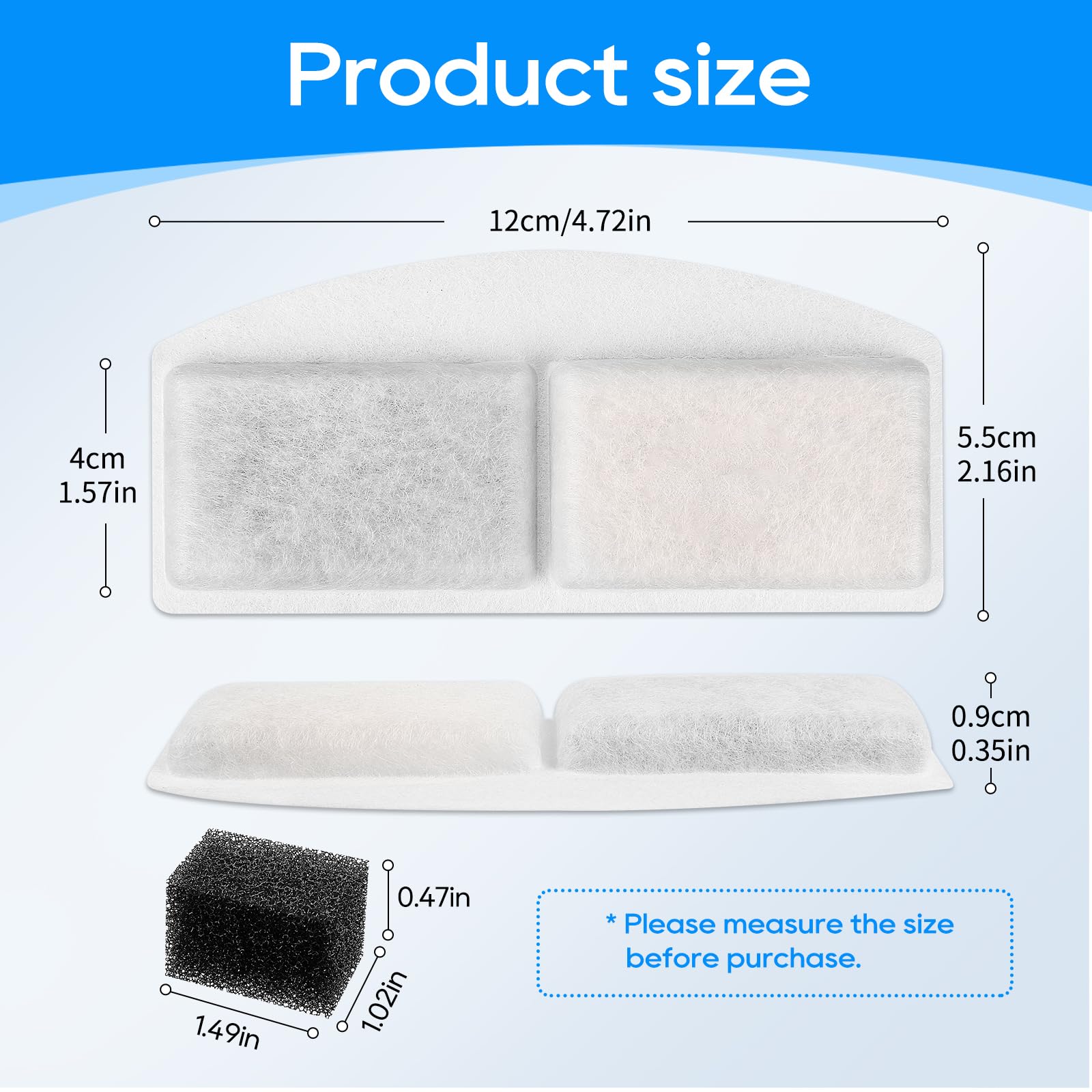 MyfatBOSS Pet Fountain Filter Replacement, 12 Packs Cat Water Fountain Filter, Pet Fountain Carbon Filters Compatible with 100oz/3L Automatic Pet Fountain 3