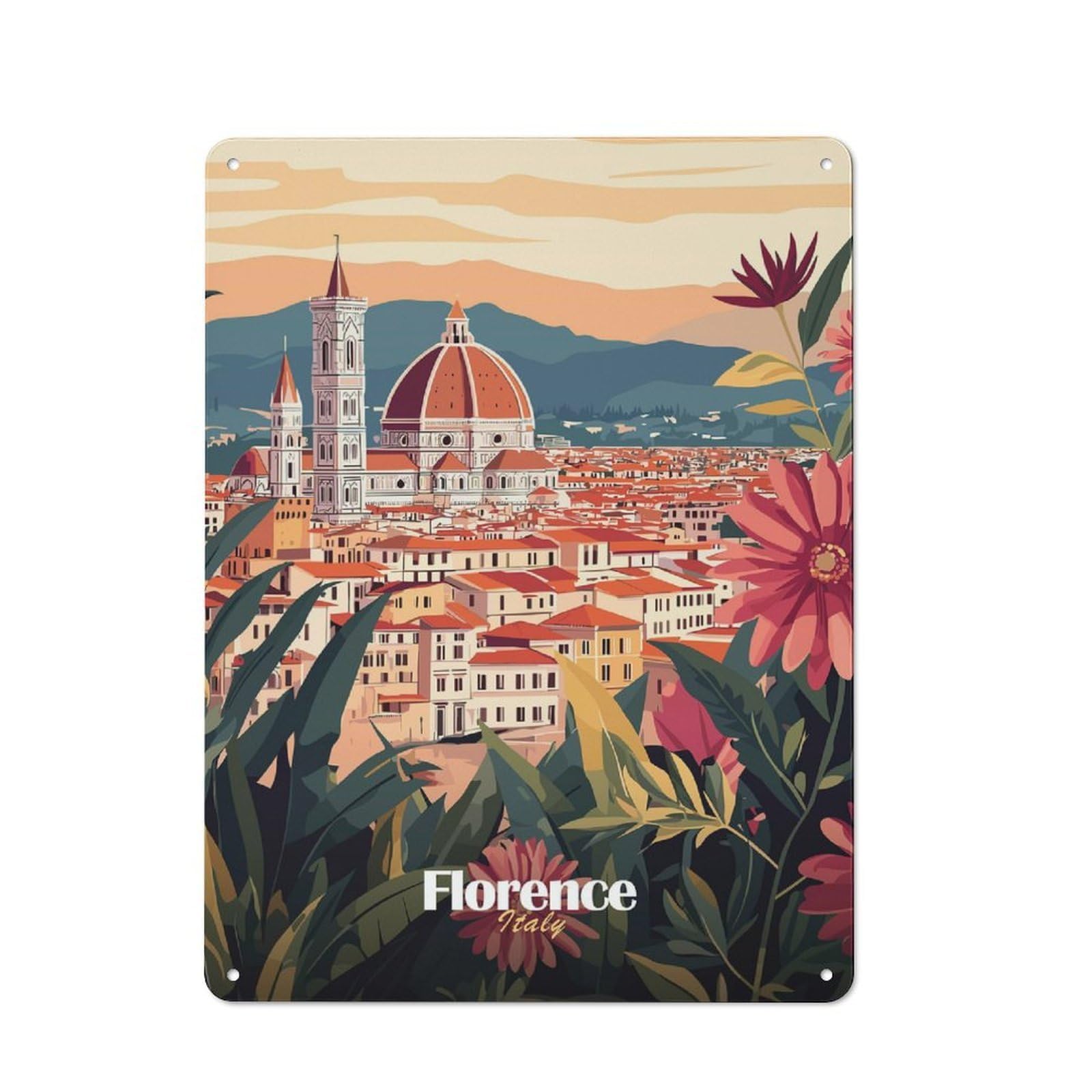 Junmoney Style-11 Florence Italy Cityscape Shop Front Style Metal Wall Decor 40X30cm, Bistro Metal Sign For Takeaway, Bar, Kitchen Or Counter Area