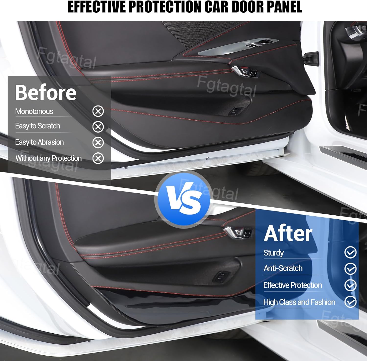 Car Door Anti Kick Panel Trim Cover Compatible with Chevrolet Corvette C8 2020-2026, Inner Door Anti Kick Decorative Panel Protection Accessories 2Pcs