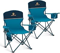 LET'S CAMP 2-Pack Folding Camping Chairs with 3-Can Cooler Bag, Cup Holder & Pockets - 225 lbs Capacity, Portable for Beach, Picnic, Camp (Blue)