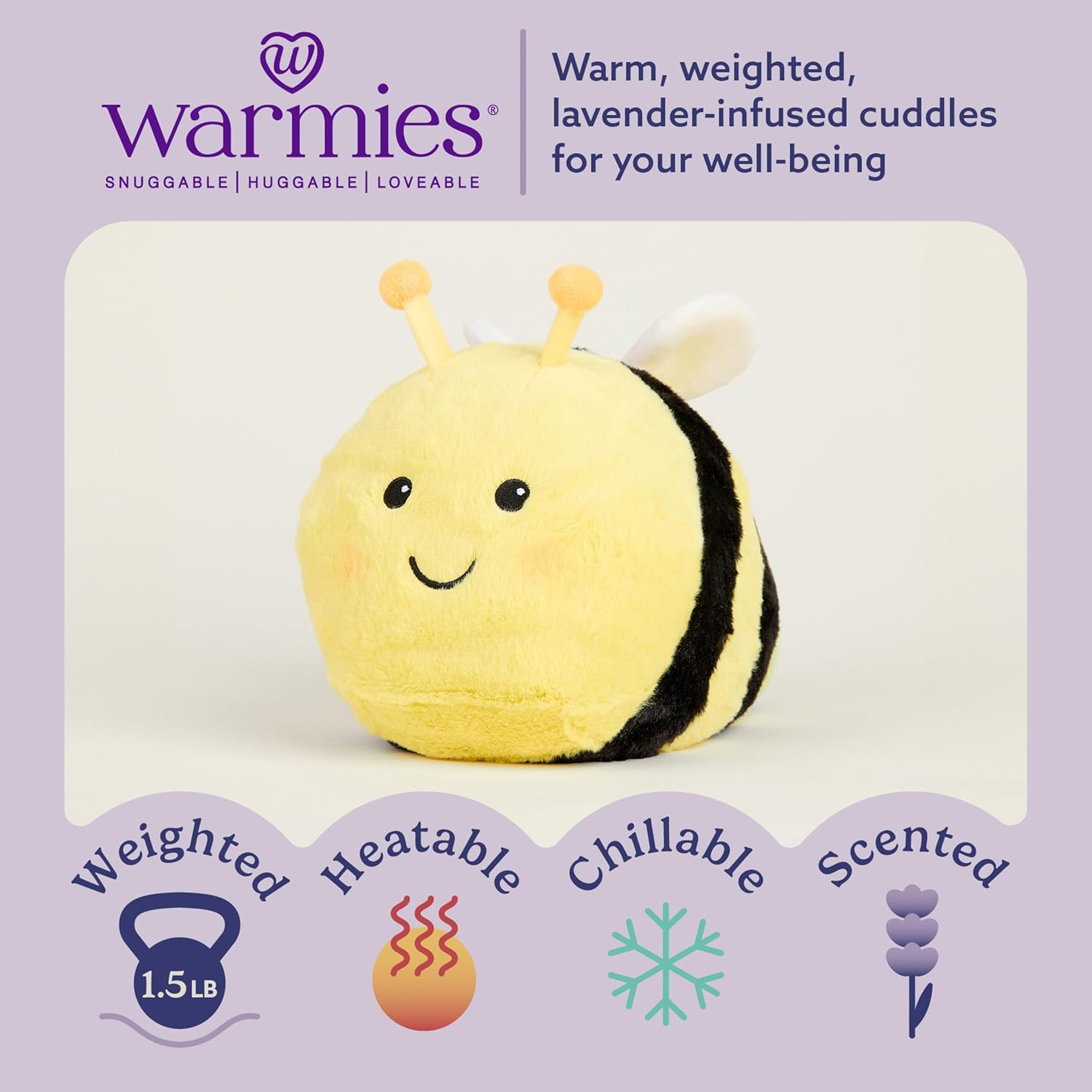 warmies Microwavable & Weighted Stuffed Animals, Bee - Heated Stuffed Animal Plushie for Warmth & Comfort - Cute Soft Plush Toys for Adults & Children (Boys, Girls, Babies & Toddlers)