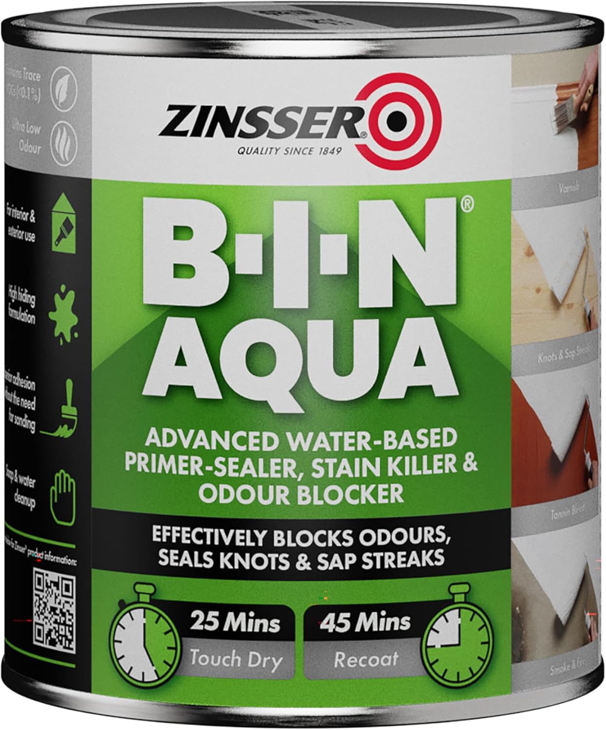 Zinsser BIN Aqua Primer Sealer Vernice antimacchia bianco, 500,00 ml (confezione da 1